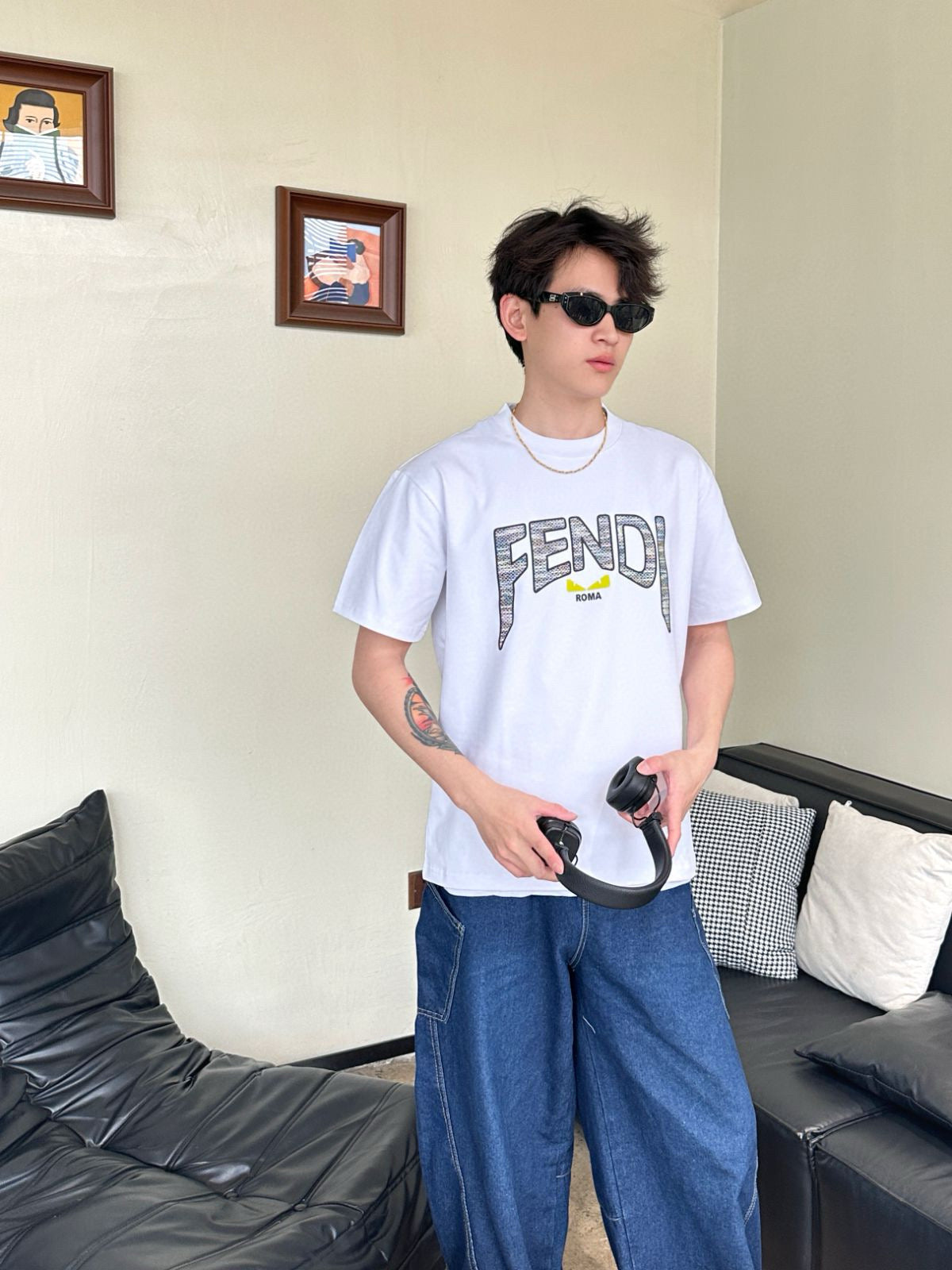 Fend 25ss men womens print t-shirt